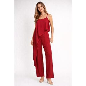 NWT Halara Draped Asymmetrical Strap Jumpsuit Red Size XS